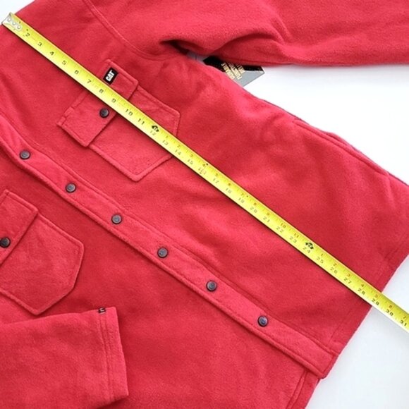 CAT Men's Red Fleece Hooded Button Up Jacket Quilted Insulated Lining Size Large - Picture 16 of 16